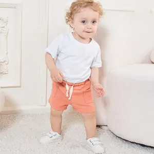 Pantalones cortos de verano de estilo de moda personalizados para niños, pantalones cortos de tela de punto informales para niños