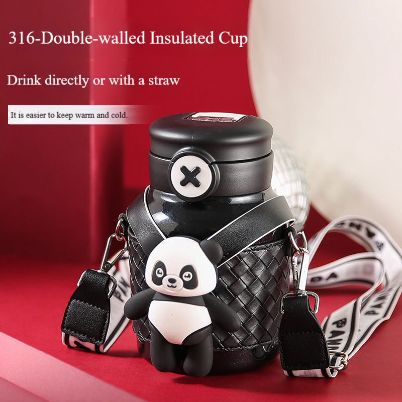 Creative Stylish Panda Thermos Cup Double Wall Stainless Steel Water Bottle for Women Girls Students Hot Cold Drink Dual Use