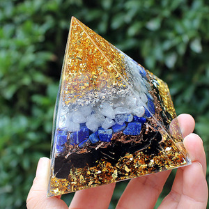 <b>Crystal</b> <b>Chip</b> Pyramid Resin Epoxy Craft Desktop Ornament Gold Leaf Stone Style Home Decoration - Product Image 2