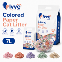 Litière pour chat en papier coloré OEM 7L, emballage personnalisé, litière pour chat en granulés de papier biodégradable pour les marques animales mondiales