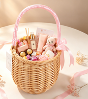 Panier de rangement moderne en osier tressé à la main, capacité 5L, écologique, avec ruban rose, portable, pour mariage, fête, demoiselle d'honneur