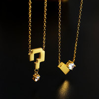 Collar de Moda con Colgante de Acero Inoxidable 316L Chapado en Oro de 18K, Signo de Interrogación con Zirconia, para Mujer