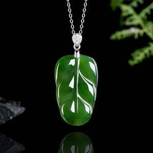 Pendentif en jaspe de jade naturel de Hotan, feuille, incrustation argent 925, accessoires féminins tendance et simples, avec certificat d'expertise D865 - Product Image 2