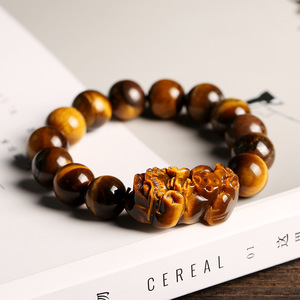 10mm 12mm 14mm naturale giallo occhio di tigre pietra Pixiu bracciale Pixiu cinese Fengshui gioielli