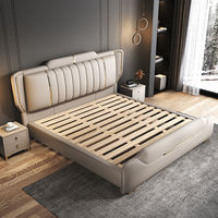 Lit King Size 1,8 m en Bois avec Rangement, Design Simple et Moderne, Nouveau Modèle Populaire, Cadre de Lit en Cuir, Ensemble de Meubles de Chambre Économique pour la Maison