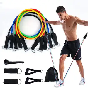 Hot Sale 11-Piece Home Workout Rubber Resistance Band Set Elastic Fitness Latex Tube for Home Exercise