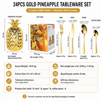 Ensemble de 24 couverts décoratifs en ABS motif ananas, organisateur en acier inoxydable, pour cadeau de mariage et repas à domicile
