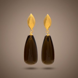 Nouvelles boucles d'oreilles ethniques en alliage métallique plaqué or/argent avec pierres précieuses en quartz fumé pour femme, idéales pour mariage, fiançailles ou soirée. - Product Image 4