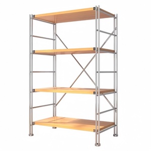 Étagère de cuisine en acier de style japonais avec étagère en bois, structure métallique, meuble de salon pour rangement de fleurs, mobilier de maison - Product Image 2