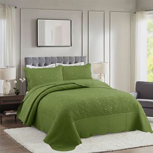 Neues Europäisches Weiches Stickerei-Handwerk Einfarbiges Gestepptes Atmungsaktives Überwurf-Set Großes Doppelbett Dreiteiliges Bettwäsche-Set - Product Image 3