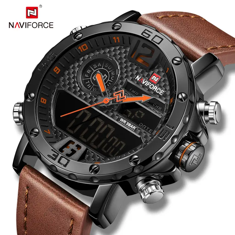 Luxury Brand Leather Sport NAVIFORCE Men Watch Quartz Waterproof Wrist Watch 9134