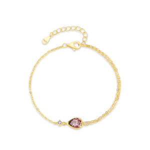 Bracelet en argent sterling S925 avec zircon violet en forme de poire et chaîne dorée pour femme, bijoux tendance, version personnalisable en cuivre - Product Image 1