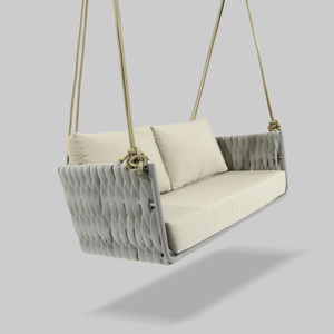 Morden Double Egg Chair Columpio <span class=keywords><strong>colgante</strong></span> de cuerda para interiores y exteriores con cojín de metal para dormitorio y parque - Product Image 3