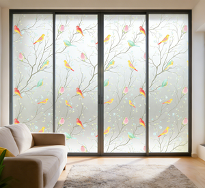 Autocollants décoratifs en verre dépoli avec des oiseaux peints de style dessin animé, <span class=keywords><strong>film</strong></span> opaque anti-regard pour la maison, la salle de bain, les fenêtres en verre - Product Image 5