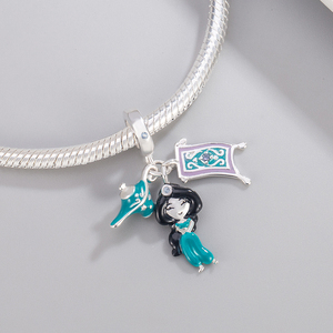 Ciondoli Pan in Argento: Ragazza, Principessa, Lampada, Specchio, Teiera, Tappeto, Rosa, Fiore, Perline - Compatibili con Braccialetti Originali, Gioielli, Compleanno, Berluque, Fai da Te - Product Image 3