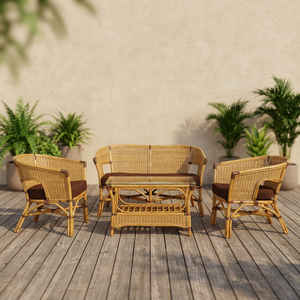Juego de Mesa de Centro y Silla de Ratán Moderno Hecho a Mano por KAZAMA con Diseño Asiático para Muebles de Sala de Estar - Product Image 1