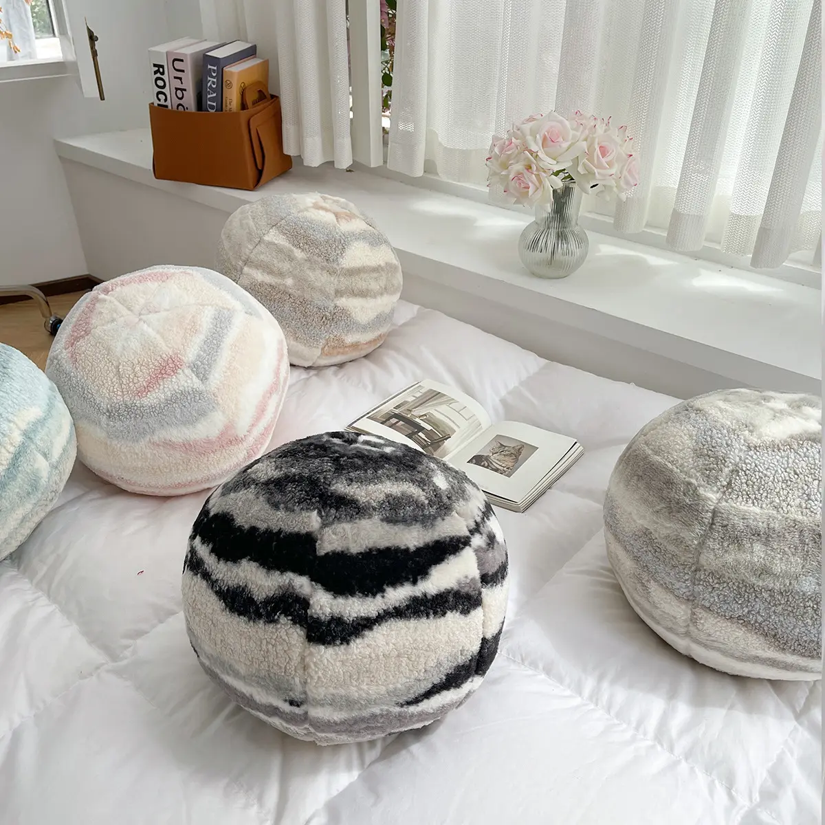 Capa para almofada listrada personalizada, capa moderna de decoração para travesseiro de bola, almofada multicolor com cobertura