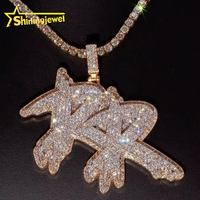 Pendentif Prénom Personnalisé en Argent Sterling 925 Plaqué Or avec Moissanite GRA et Test Diamant Réussi, Pendentif Lettres