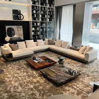 Modernes Italienisches Leder-Sofa-Set in U-Form mit Holz, Europäisches Design, Luxuriöse Große Weiße Couch für das Wohnzimmer