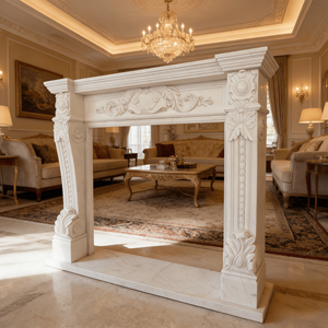 Cornice per Caminetto in Marmo Naturale Intagliata a Mano, Stile Europeo, Decorazione Interna in Pietra per Villa - Product Image 3