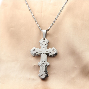 Men's Stainless Steel <b>Cross</b> Pendant Necklace Geometric Design Punk Retro Style 12080 - Product Image 1