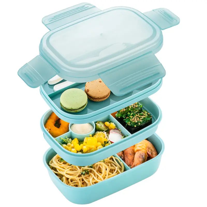 Stapelbare Bento Box Lunchbox für Erwachsene für Kinder, 1900ml Lunchbox mit großem Fassung vermögen und Utensilien set