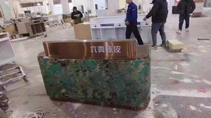 Mostrador de Recepción Curvo en Oferta, Barra de Bar Lacada con Aspecto de Mármol para Vestíbulo de Hotel, Estación de Caja de Acero Inoxidable - Product Image 6