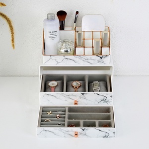 Hot-bán 2 cái vẻ đẹp mỹ phẩm lưu trữ hộp đá cẩm thạch nhựa trang điểm tổ chức cho với Rose Gold Trim - Product Image 3