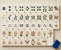 Tuiles de Mahjong Américaines Bleu Vif à 4 Couches Thème Tropical Coffret Cadeau Imprimés Perle Soirées Jeux à Domicile Fêtes à la Plage