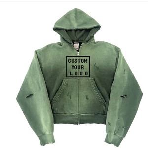 <span class=keywords><strong>Sweat</strong></span>-shirts à capuche zippés surdimensionnés <span class=keywords><strong>vert</strong></span> dégradé, style streetwear, effet vieilli vintage, avec logo personnalisé, vente en gros - Product Image 1