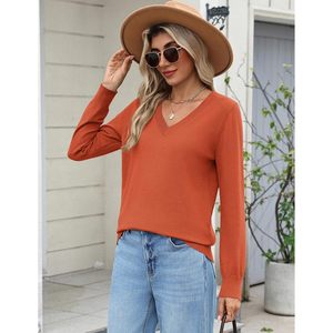 Pull à col en V pour femme, manches longues, décontracté, léger, doux, tricot côtelé, pour l'automne - Product Image 3