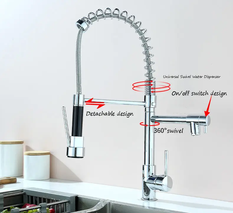 Wholesale Modern Single Handle Deck Mounted Kitchen Faucet Stainless Steel 360 Pull out down Black Sink Mixer Hot Cold Water Tap