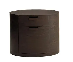 Mesa lateral de madeira para móveis Carolf mesa de cabeceira de canto redonda forma oval com duas gavetas