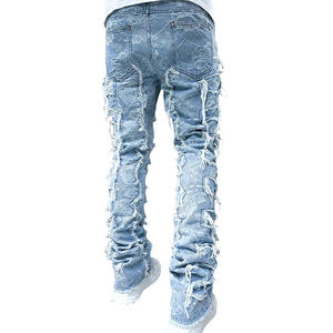 Calças Masculinas Personalizadas OEM Roxas com Estampa Larga, <span class=keywords><strong>Jeans</strong></span> Urbanos Casuais de Verão com Técnicas de Lavagem e Estilo Empilhado - Product Image 4