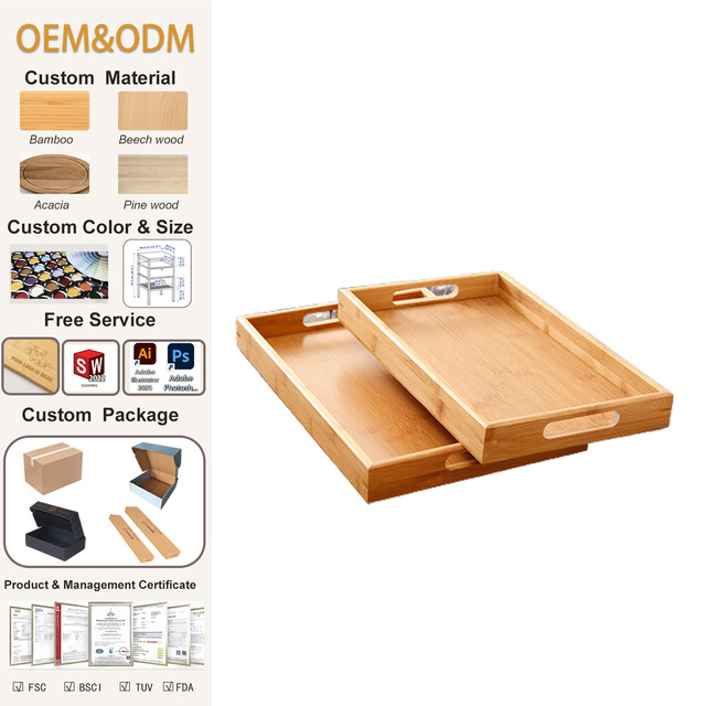 SINCERE Hot Selling Rectangle Wood Food Serving Tray with Handle Multi-Use Platter Bamboo Serving Tray Food Serving Trays
