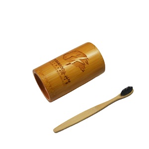 Bamboo Toothbrush Cup Set Round Eco Friendly Two Piece Bathroom Set - Product Image 5