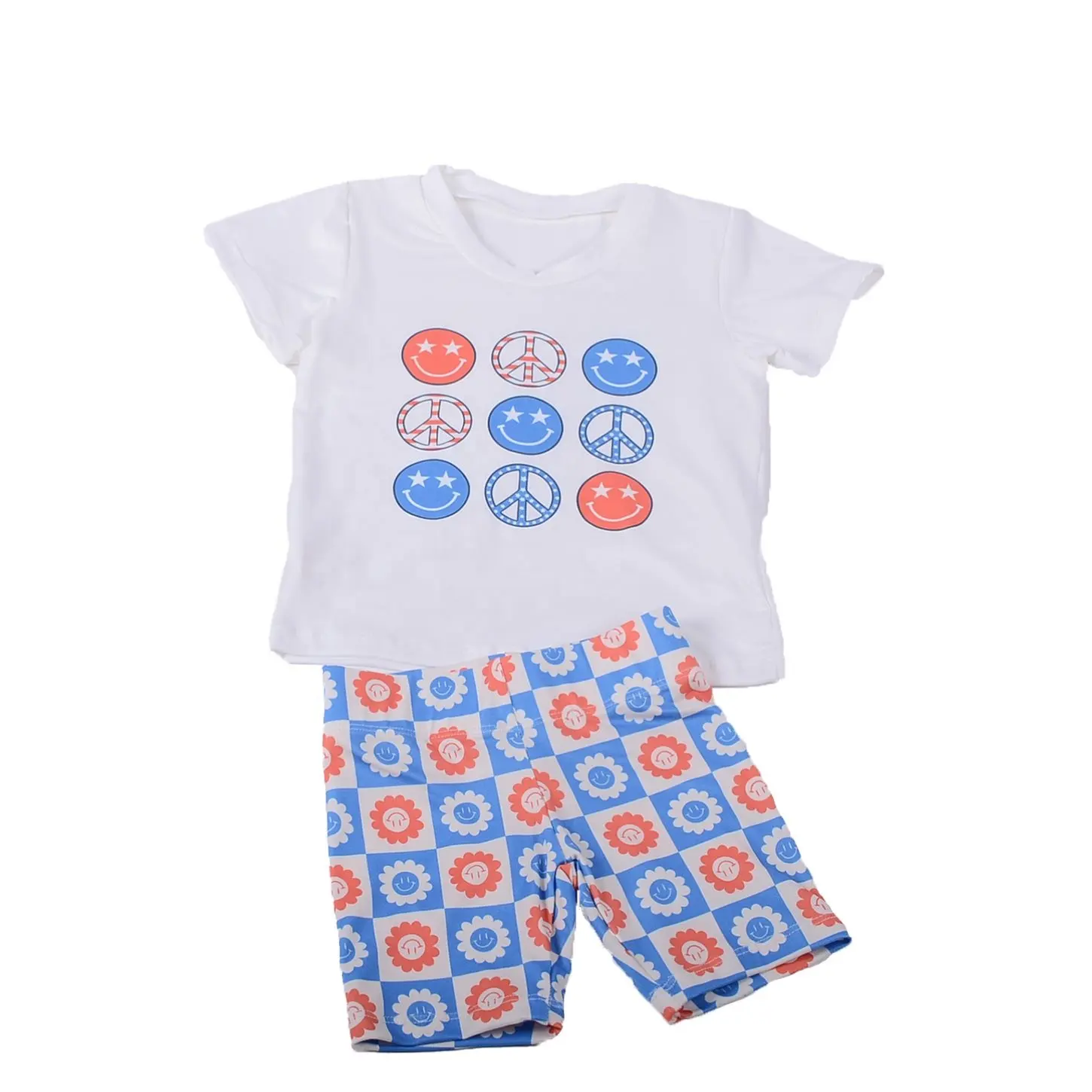 Benutzer definiertes Logo Baby kleidung Lächelndes Gesicht Drucken Pyjama Kurzarm Sweatshirt Kinder Sommerkleid ung Baby Set