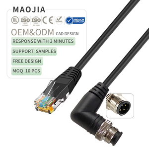 Đúc công nghiệp Cat6 Cáp góc bên phải M12 4 vị trí D mã nam 4pin Ethernet che chắn cáp để RJ45 kết nối mạng - Product Image 1