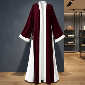 Abaya Larga para Mujer, Diseño Colorblock, Manga Larga, Corte Holgado, Satén Transpirable, Hecha a Mano, Estilo Dubái, Uso Diario, Personalizable - Product Image 3