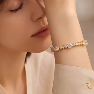 Trendy European American Style Zircon Tennis <b>Bracelet</b> Gold Women Fashion Jewelry Spring 2026 Yiwu Origin - Product Image 1
