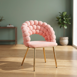 Sillón Moderno con Respaldo de Burbujas, Asiento Tapizado, Patas de Metal Dorado para Sala de Estar, Hotel, Comedor - Product Image 1