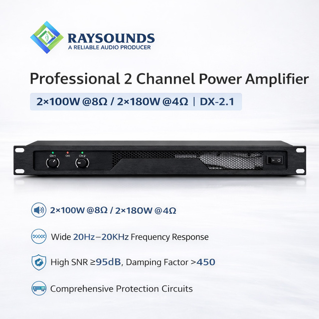 Professional 2 Channel Power Amplifier 2x180W 4 Ohm Rack Mount Audio Amplifier for PA System