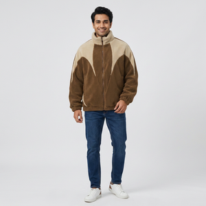 Veste en polaire sherpa patchwork à blocs de couleur personnalisés, style ample avec col montant, toile d'hiver, couleur personnalisable - Product Image 1
