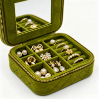 Boîte à bijoux de luxe en velours avec fermeture éclair, organiseur de bijoux portable, étui de voyage compact avec miroir