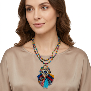 Collar Bohemio con Borlas y Cuentas para Mujer, Joyería de Moda, Colgante de Ojo Colorido, Cadena Multicapa, Accesorio de Moda - Product Image 2