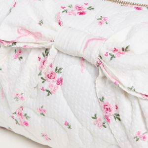 Eco-Friendly <b>Large</b> Cotton Floral <b>Bow</b> Cute Portable Cosmetic Bag with Zipper for Women & Girls Travel - Product Image 3