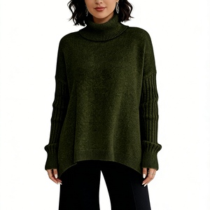 Pull en maille à col roulé oversize pour femme avec ourlet asymétrique - Manches côtelées, chaud et décontracté, tendance - Product Image 2