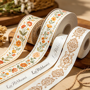 Rustic Autumn Botanical Floral Print Grosgrain <b>Ribbon</b> Roll Multi Vintage Tone Decorative <b>Ribbon</b> for DIY Gift Wrapping - Product Image 2