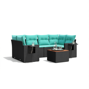 Set Divano da Esterno in Polyrattan Nero con Cuscini, 7 Posti, Stile Contemporaneo - Product Image 1
