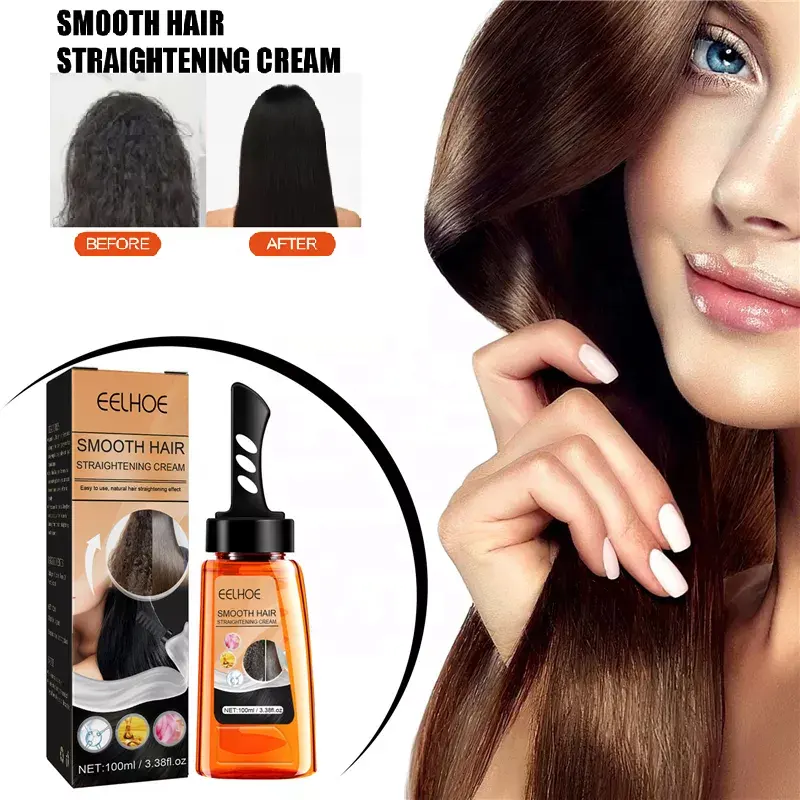 Eelhoe Creme de alisamento de cabelo profissional, produto para cuidados com os cabelos, pente com pente macio e liso, rosa de colágeno